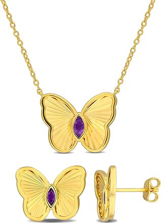Mimi & Max 1/4ct TGW Amethyst Butterfly Jewelry Set Yellow Plated Sterling Silver