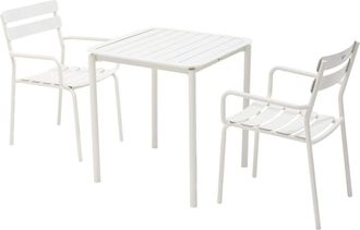 Oviala Mesa de terraza cuadrada (70 x 70 cm) y 2 sillones blancos
