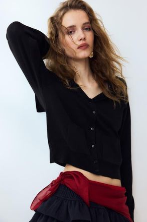 H&M Collared Cardigan in Black at Nordstrom, Size X-Small