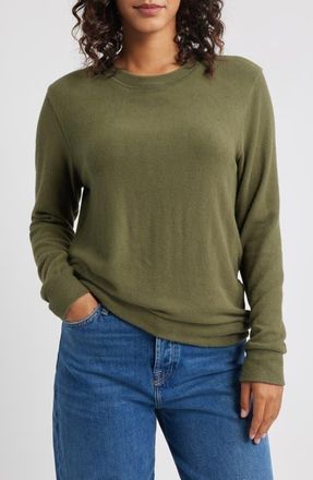 Loveappella Brushed Jersey Crewneck Top in Olive at Nordstrom, Size X-Small