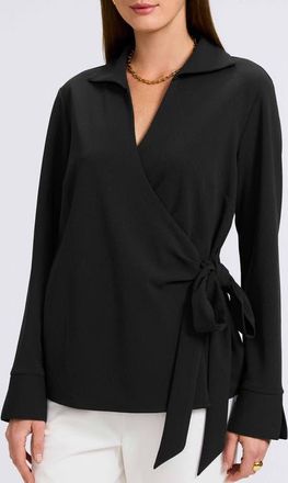 Foxcroft Rosie Side Tie Shirt in Black at Nordstrom, Size X-Small