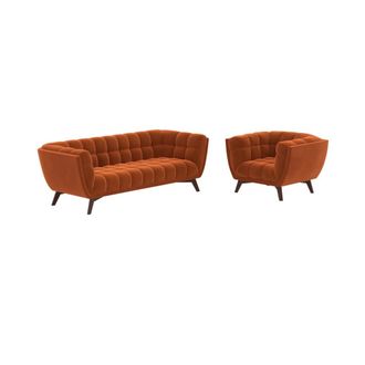 Rendez-Vous D&eacute;co Conjunto de sof&aacute; y sill&oacute;n de terciopelo naranja para 4 personas