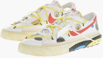 Nike OFF-WHITE Leather Low-Top Sneakers BLAZER LOW 77 with Cut-Ou size 12,5