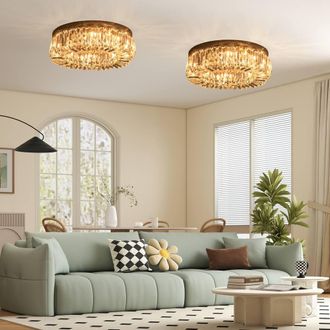 HOMCOM Crystal Flush Ceiling Lights Set of 2, Pendant Lights for Living Room in Silver