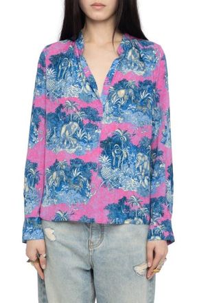 Zadig&Voltaire Tink Wild Jungle Print Crepe Popover Top in Lady at Nordstrom, Size X-Small