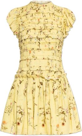 AllSaints Lauren Bloemen Ruffle Mini Jurk - Dames - Korte kleedjes - Geel - S - Kleedjes