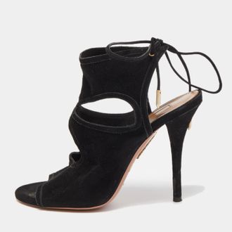 Aquazzura Black Suede Tie Up Strap Sandals