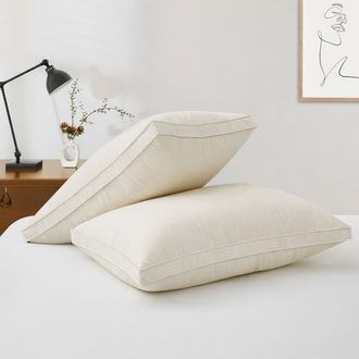 Puredown Organic Cotton 3-Chamber Gusseted White Duck Down and Gray Goose Feather Pillows, Set of 4