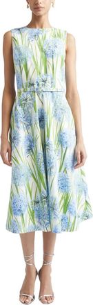 Oscar De La Renta Sleeveless Allium Print Poplin Dress In Blue/white