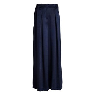 Femmes Du Sud Wide Trousers, female, Blue, XL, Satin Dark Blue Trousers Pt-0030