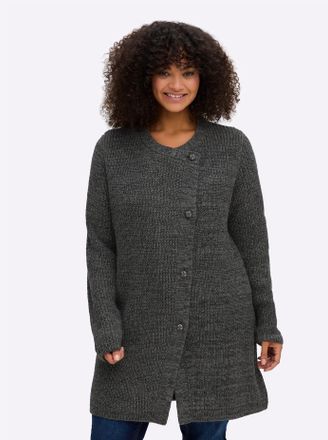 Sheego Cardigan SHEEGO, Damen, Gr. 40/42, graphit, meliert, 70% Polyacryl, 30% Wolle, meliert, unifarben, Strickjacken Cardigan