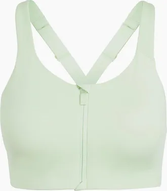 adidas Womens High Impact Scoop Neck Sports Bra with Zipper - Green - Size: 30C