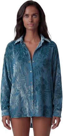 Lords of Harlech Country Floral Velvet Devore Womens Shirt in Country Floral Teal at Nordstrom, Size Xx-Large