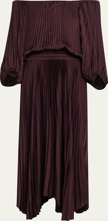 A.L.C. Sienna Pleated Off-The-Shoulder Midi Dress