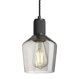Industville Knurled Smoked Glass Schoolhouse Pendant - 5.5 Inch - Mocha in Black | Size: Medium