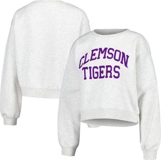ZooZatZ Womens ZooZatz Oatmeal Clemson Tigers Core Chenille Cropped Pullover Sweatshirt at Nordstrom, Size X-Large