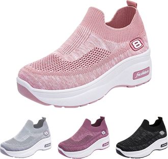Generic Platform Slip on Trainers for Women Arch Support Walking Shoes Breathable Mesh Tennis Shoes Casual Orthopedic Trainers Comfortable Round Toe Athletic 