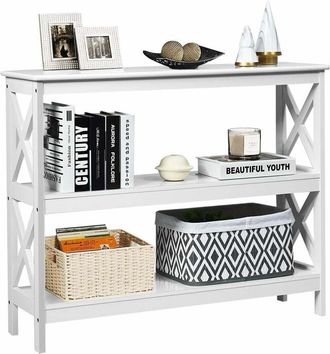 Costway Costway Mesa Consola Mesa Auxiliar De 3 Niveles Mesita Con Estante Estanter&iacute;a 100x30x80 Cent&iacute;metros Mueble Para Sal&oacute;n Pasillo Blanco