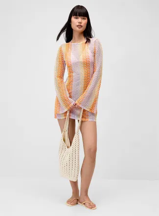 Twik Womens Arrow-stripe crochet dress