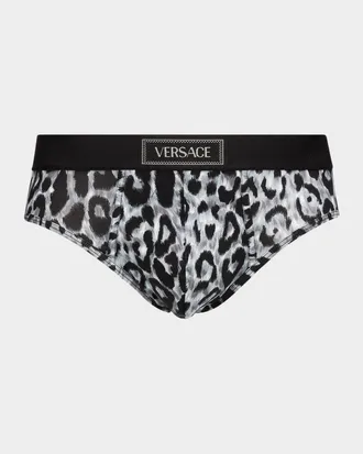 Versace Men & apos;s Leopard-Print Stretch Jersey Cotton Briefs
