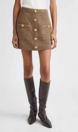 L'agence Zander Button Front Miniskirt in Brown/Beige/Gold at Nordstrom Rack, Size 16