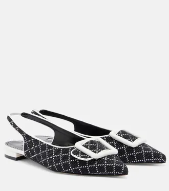Manolo Blahnik Maylura raffia-effect slingback flats