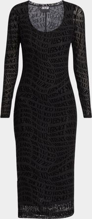 Versace Jeans Couture Mesh Logo Bodycon Midi Dress