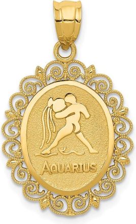 Diamond2Deal 14k Yellow Gold Solid Satin Polished Aquarius Zodiac Oval Pendant