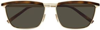 Saint Laurent 57mm Rectangular Sunglasses in Gold at Nordstrom