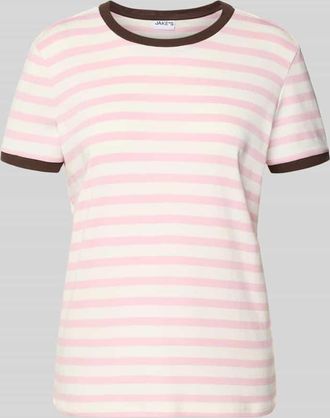 Jake*s Casual T-Shirt mit Streifenmuster und Rundhalsausschnitt in Pink, Gr&ouml;&szlig;e XXL