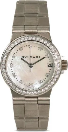 Bulgari 1999 pre-owned Diagono 29mm - unisex - 18kt White Gold - One Size - Neutrals