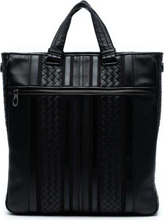 Bottega Veneta Pre-owned Bottega Veneta Nappa Intrecciato Tech Stripe Convertible Tote B07570607T