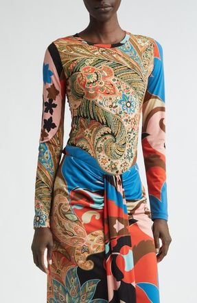 Etro Paisley Long Sleeve Jersey Top in Red at Nordstrom, Size X-Small