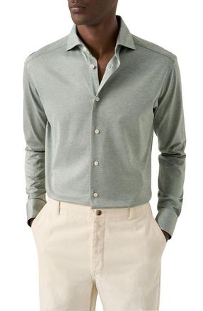 Eton Filo di Scozia Jersey Shirt in Medium Green at Nordstrom, Size 15.5