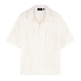 Represent Heren Katoenen Gehaakt Detail Shirt (Off White)
