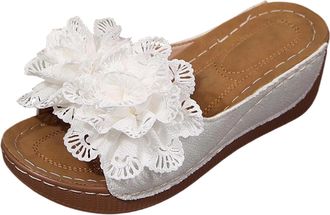 Generic RLEHJN Wedge Sandals for Women Casual, Womens Sandals & Slides Slip On Slippers Low Heels Suede Platform Sandal Floral Open Toe Summer Wedges Shoes Fi