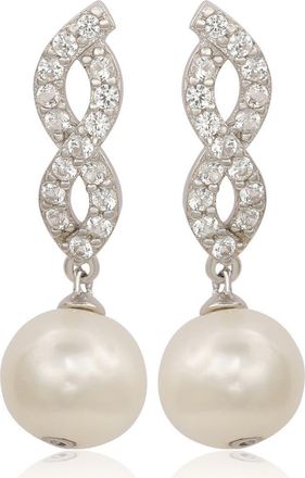Suzy Levian Sterling Silver Freshwater Pearl & Lab Grown White Sapphire Drop Earrings at Nordstrom Rack