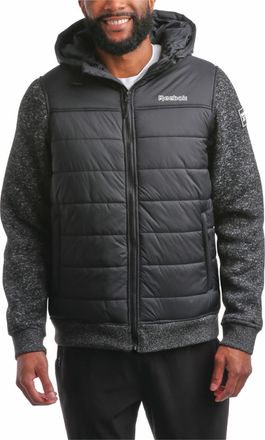Reebok Mens Jacket - Warm Insulated Quilted Puffer Jacket with Sweater Fleece Sleeves - Hooded Outdoor Jacket for Men (M-XL), Black, XXL