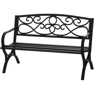 OUTSUNNY Banco De Jard&iacute;n De 2 Plazas Con Respaldo Y Reposabrazos Vintage Para Terraza Balc&oacute;n Patio Exterior Carga 240 Kg Hierro Fundido Y Acero 128x58,5x85 Cm