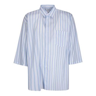 Comme Des Gar&ccedil;ons Short Sleeve Shirts, male, Blue, Size: S Striped Patch Pocket Shirt