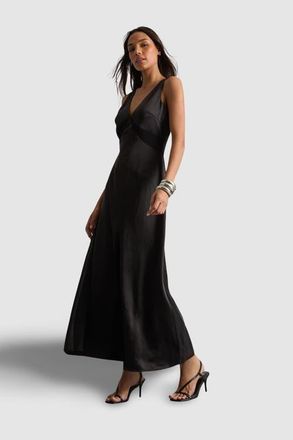 Warehouse Satin and Chiffon Mix Midaxi Dress in Black at Nordstrom, Size 12
