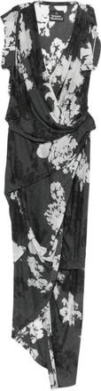 Vivienne Westwood Grey Floral Print Draped Wrap Dress