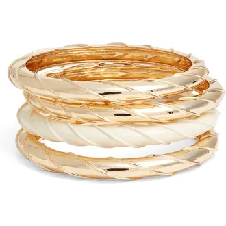 Open Edit Set of 4 Twist Bangle Bracelets in Ivory- Gold at Nordstrom