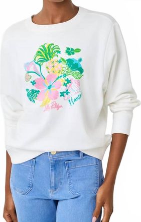 Lilly Pulitzer Ballad Cotton Sweatshirt In Resort White Hawaii Destination Graphic
