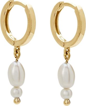 Murkani Double Pearl Huggies in Yellow Gold at Nordstrom