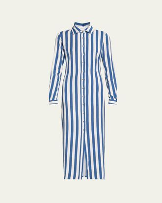 Anemos Striped Button-Front Maxi Shirtdress