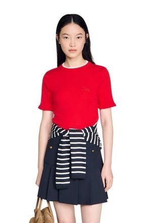 Sandro Contrast collar wool sweater in Red at Nordstrom, Size X-Large