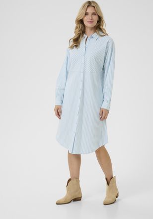 Cream Jurk Loose fit Clear Blue Stripe