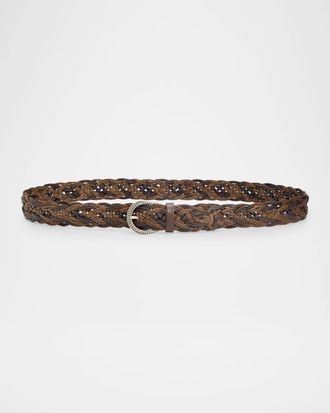 Brunello Cucinelli Men & apos;s Braided Cord and Leather Belt