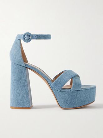 Gianvito Rossi Sandali In Denim Con Plateau Sheridan 110 - Blu
